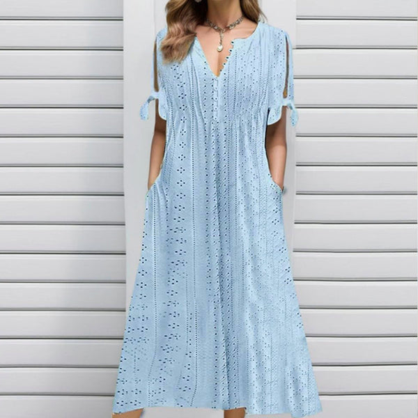 Vestido Elegante con Escote en V y Detalle Hueco