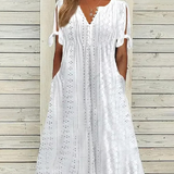 Vestido Elegante con Escote en V y Detalle Hueco