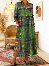Adriana - Vestido Denim con Patchwork Étnico
