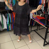 Vestido Camiseta de Manga Corta con Cuello Redondo y Encaje