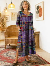 Adriana - Vestido Denim con Patchwork Étnico