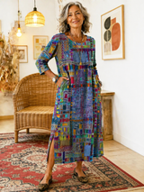 Adriana - Vestido Denim con Patchwork Étnico