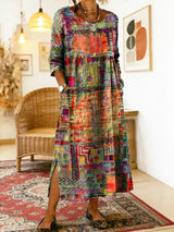 Adriana - Vestido Denim con Patchwork Étnico