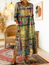 Adriana - Vestido Denim con Patchwork Étnico