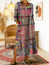 Adriana - Vestido Denim con Patchwork Étnico