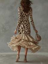 Vestido Ajustado de Chiffon Estampado Leopardo