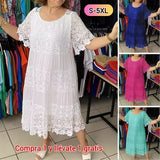 Vestido Camiseta de Manga Corta con Cuello Redondo y Encaje