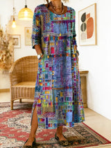 Adriana - Vestido Denim con Patchwork Étnico