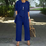 Conjunto Jade Minimalista de 3 Piezas con Pantalón Palazzo y Cárdigan Largo