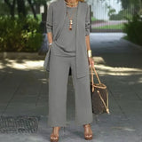 Conjunto Jade Minimalista de 3 Piezas con Pantalón Palazzo y Cárdigan Largo